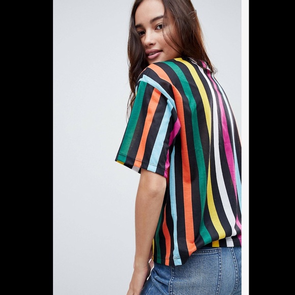 2/$20 ASOS Multicolored Rainbow Striped Boxy Tee - Picture 2 of 6